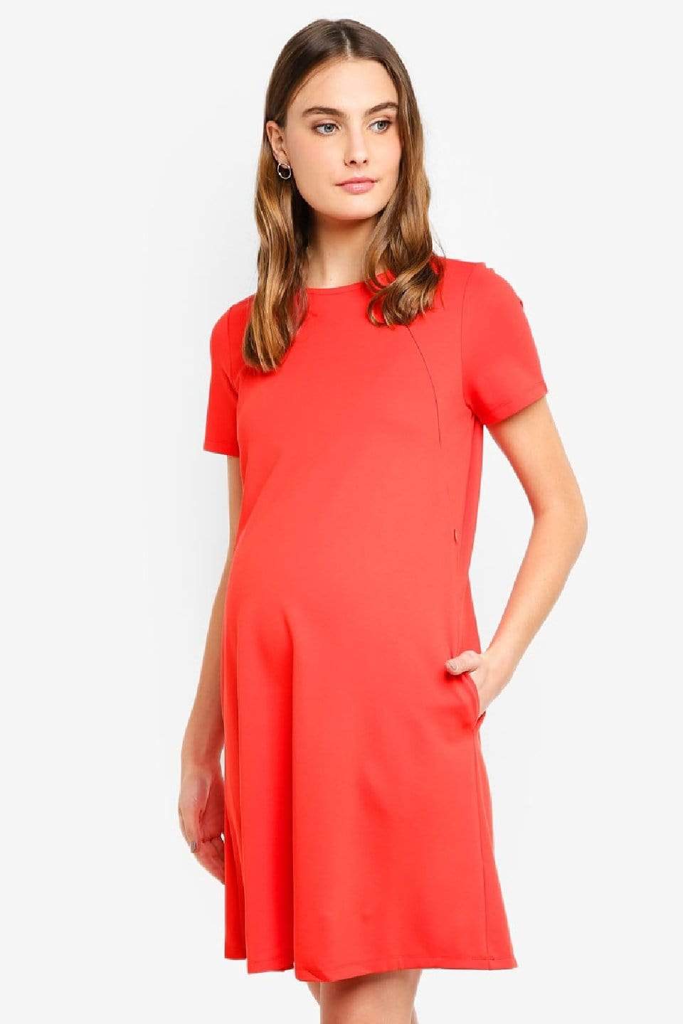 Spring Maternity's Cynthia Short Sleeve Maternity Dress Coral Dresses