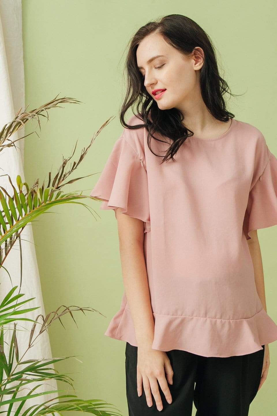 Flounce Sleeves Derby Nursing Top Dusty Pink Maternity Tops Maternity Wear Tops Spring Maternity