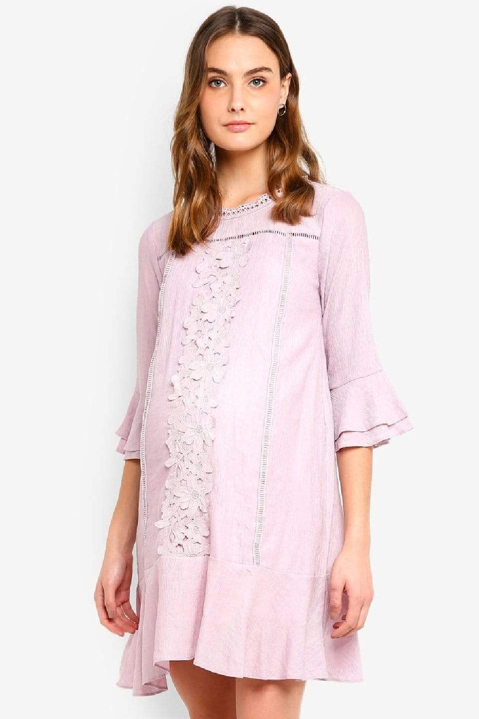 BOVE's Flounce Long Sleeves Chandra Nursing Dress Pink Dresses