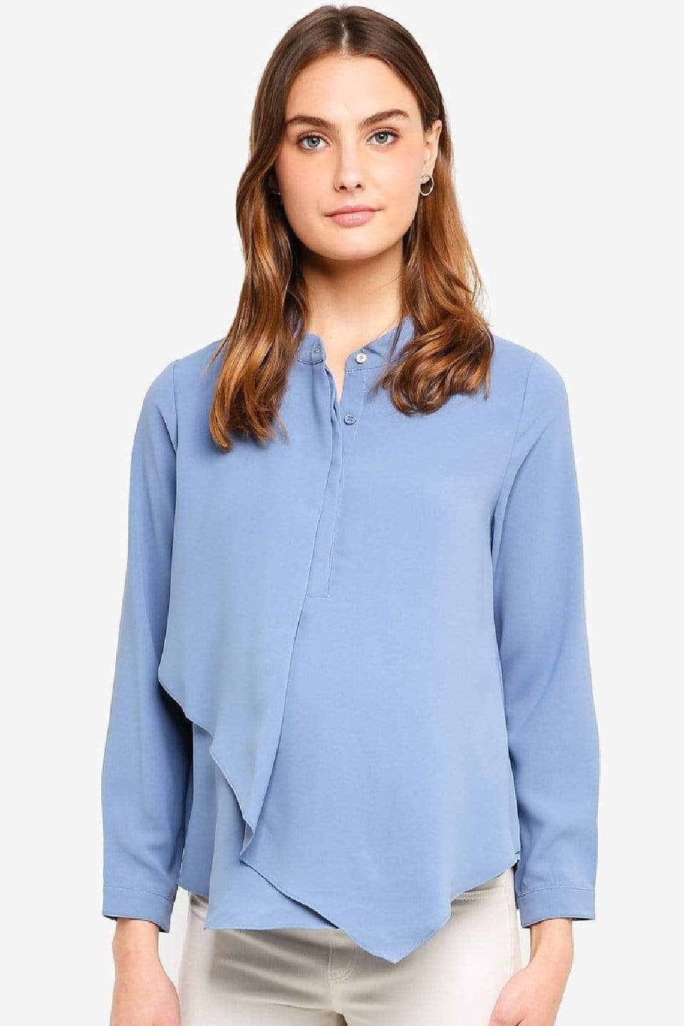 Long Sleeves Chrissy Mandarin Collar Nursing Top Grey Blue Maternity Tops Maternity Wear Tops Spring Maternity