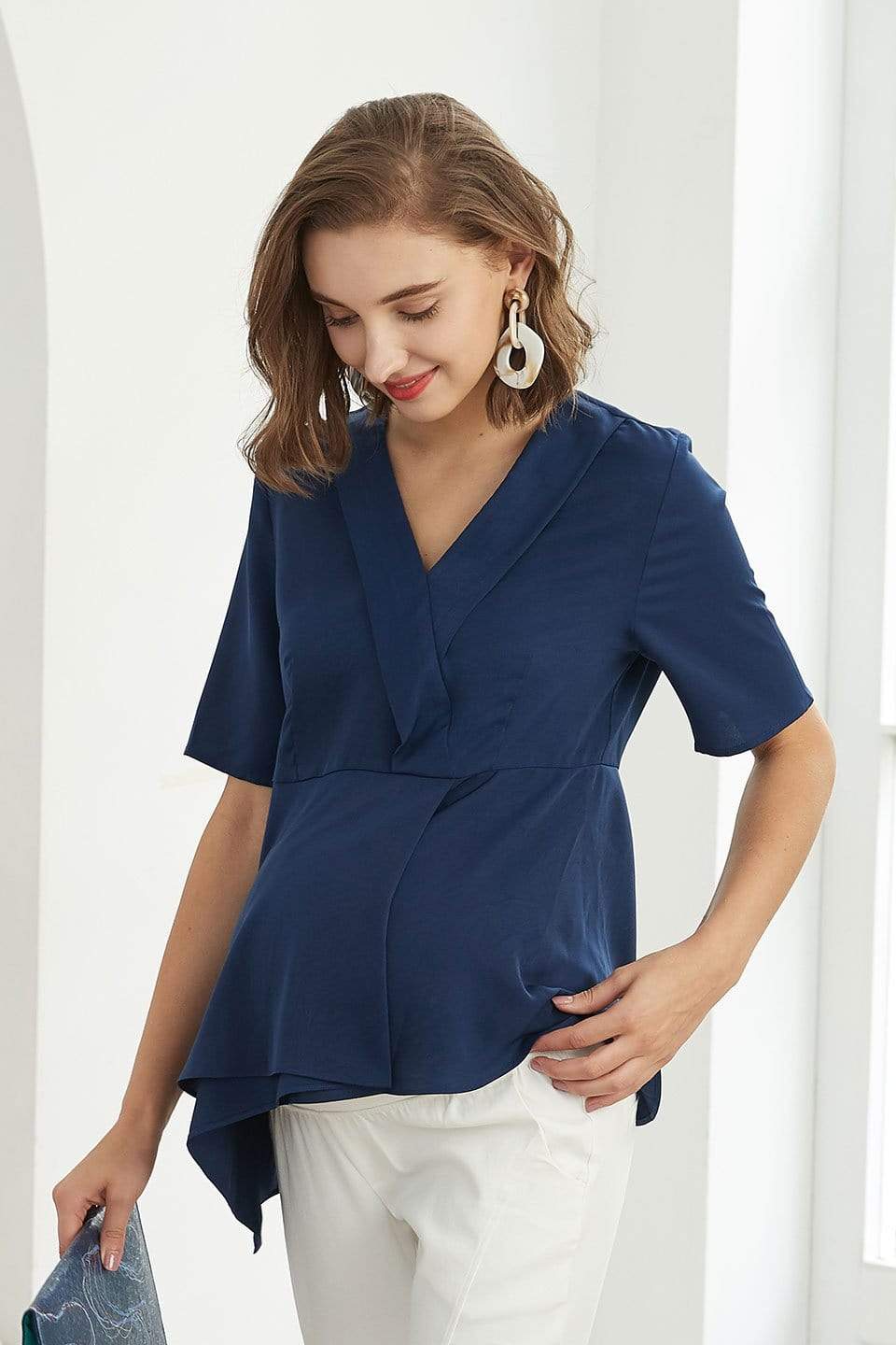 Delice Short Sleeve Nursing Top Navy Maternity Tops Maternity Wear Tops Spring Maternity