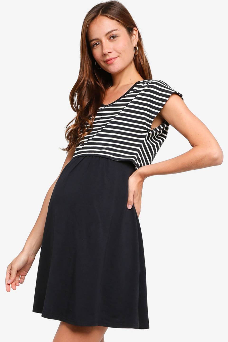 Anisha Black Stripe Cap Sleeve Nursing Dress Nursing Top Maternity Wear