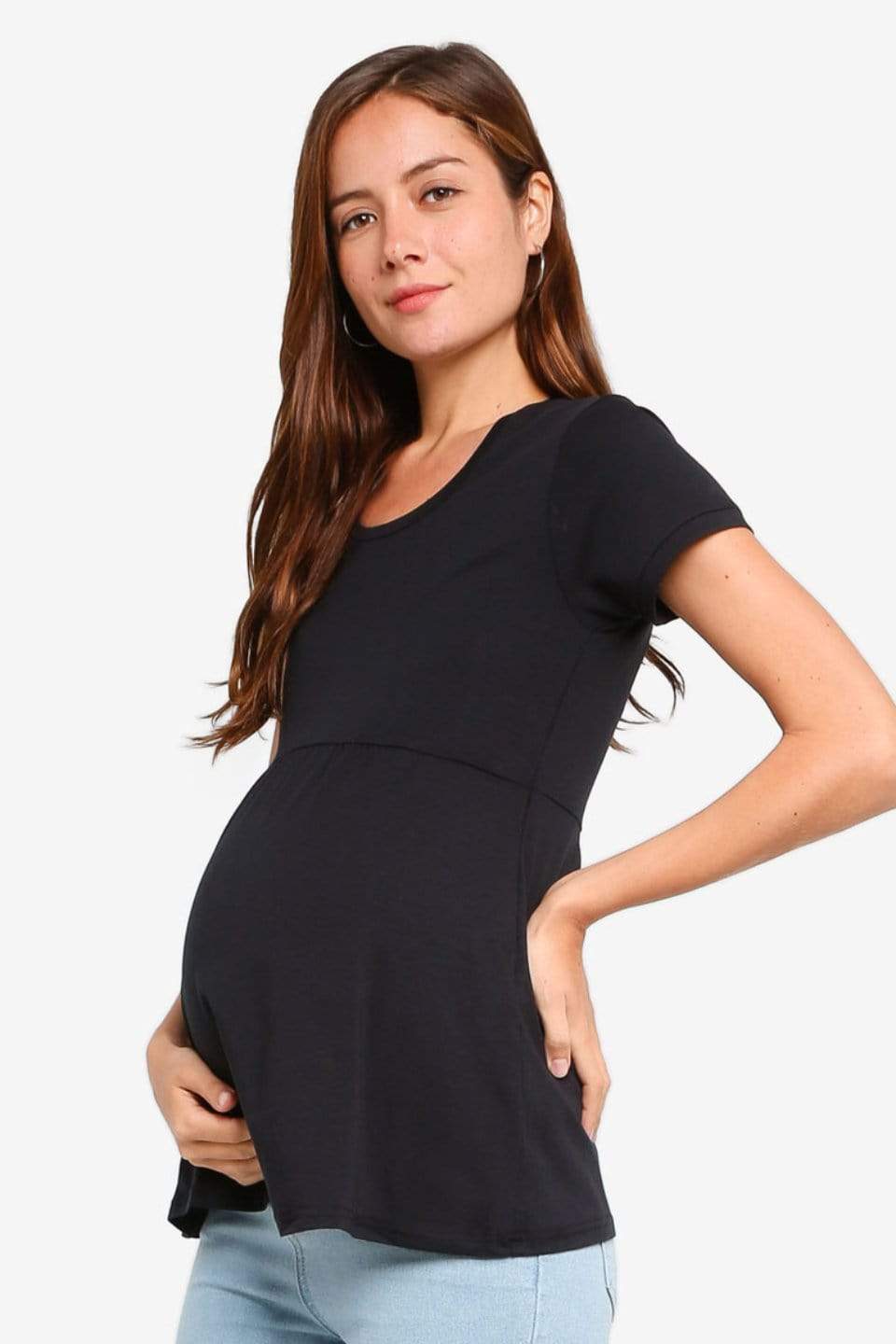 Jenny Round Neck Empire Line Black Short Sleeve Maternity Top Maternity Tops Maternity Wear Tops Spring Maternity