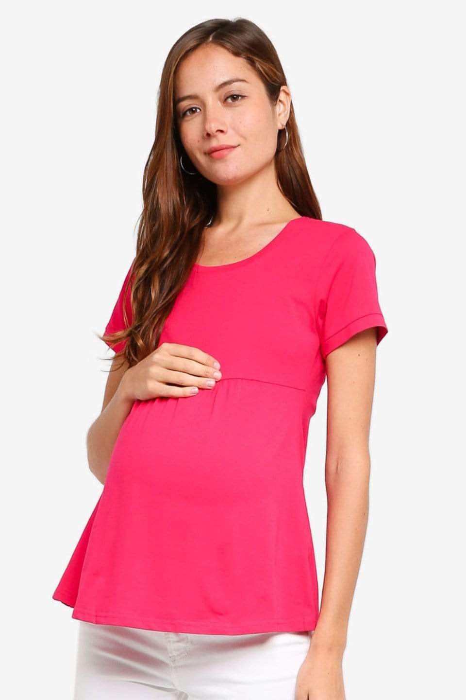 Jenny Round Neck Empire Line Red Short Sleeve Maternity Top Maternity Tops Maternity Wear Tops Spring Maternity