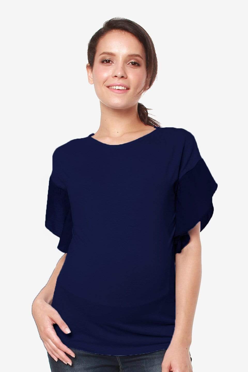 Flutter Sleeves Caela Nursing Top Navy Maternity Tops Maternity Wear Tops Spring Maternity