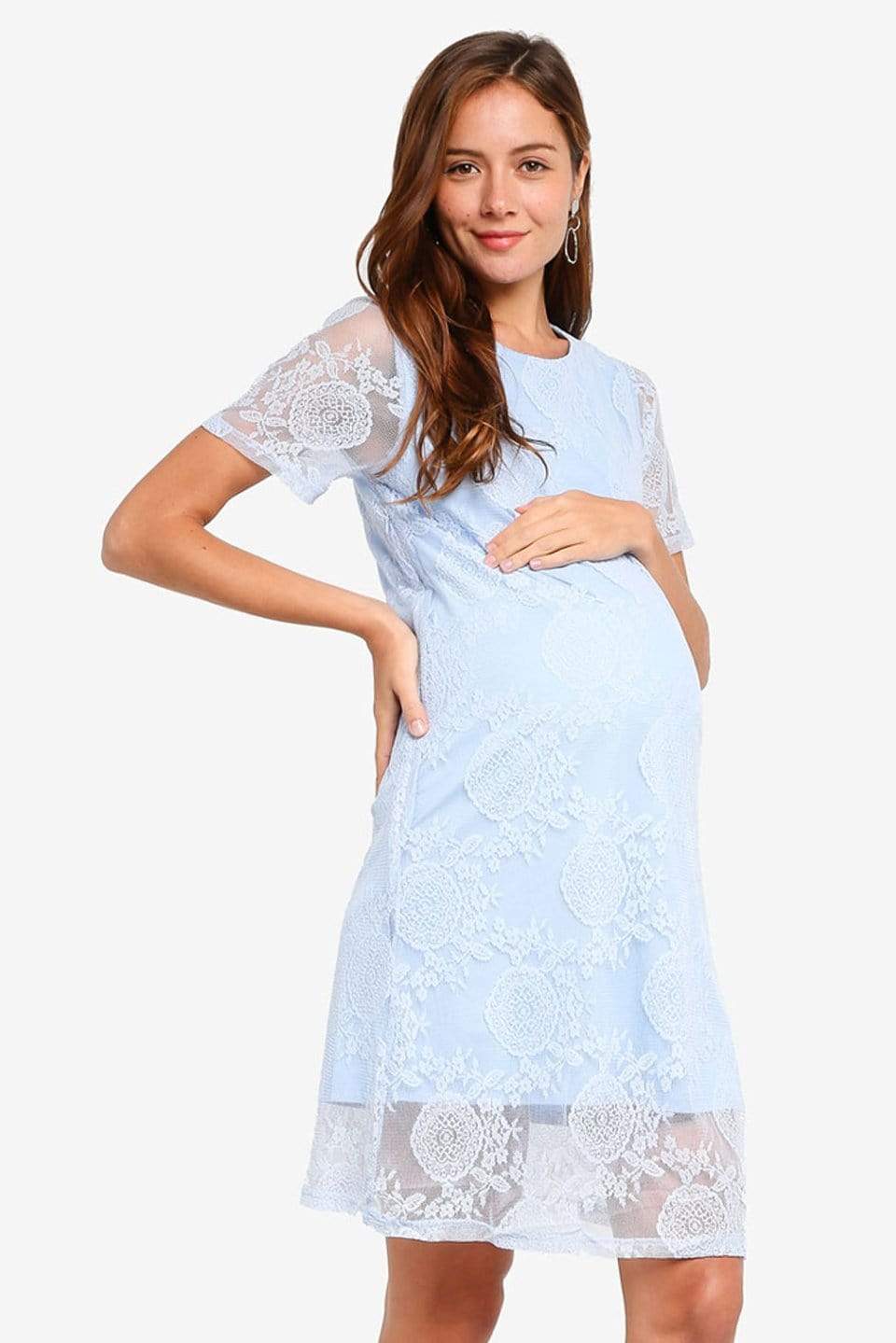 Spring Maternity's Catriona Full Lace Short Sleeve Nursing Dress Periwinkle Dresses
